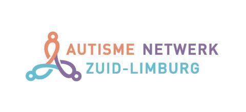 3 poppetjes die met elkaar verbonden zijn in de kleuren oranje, blauw en paars en de tekst Autisme Netwerk Zuid-Limburg